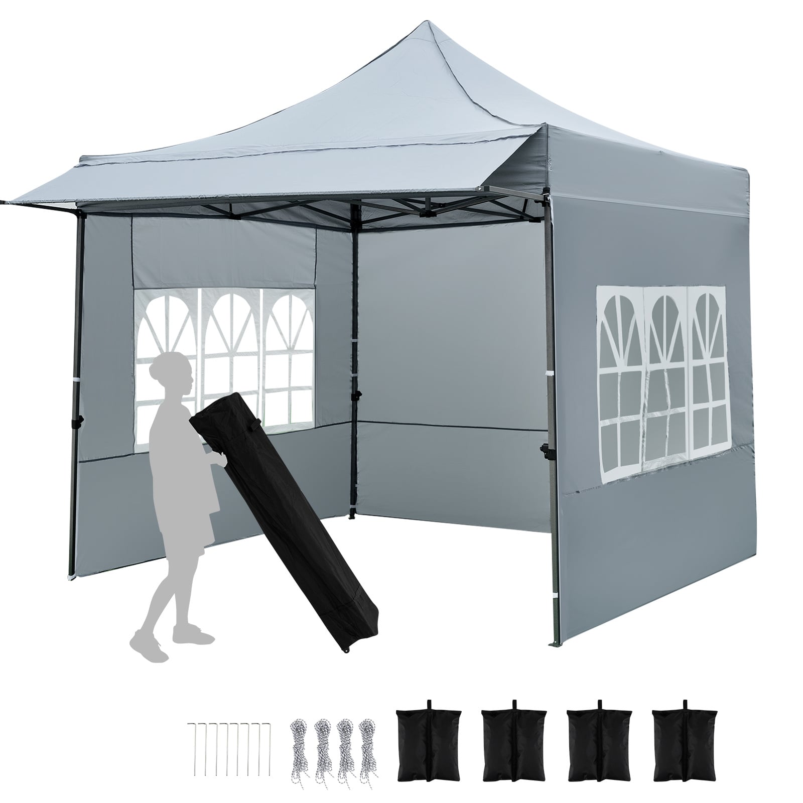 Costway Grey 10 X 10 Pop Up Canopy Tent With 3 Sidewalls