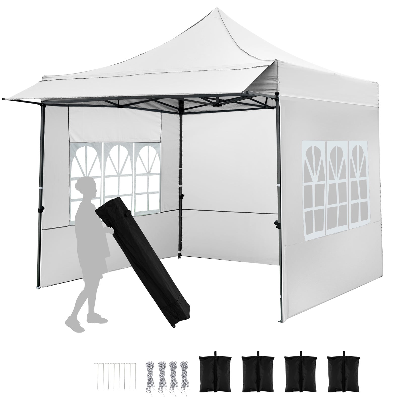 Costway White 10 X 10 Pop Up Canopy Tent With 3 Sidewalls