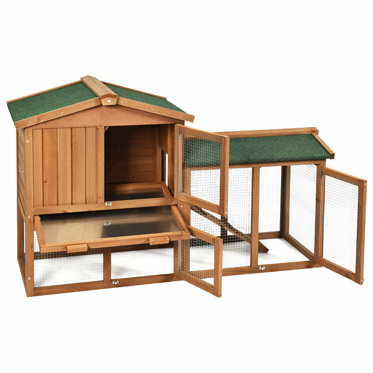 2 Floors Wooden Poultry / Rabbit Hutch with Removable Ramp