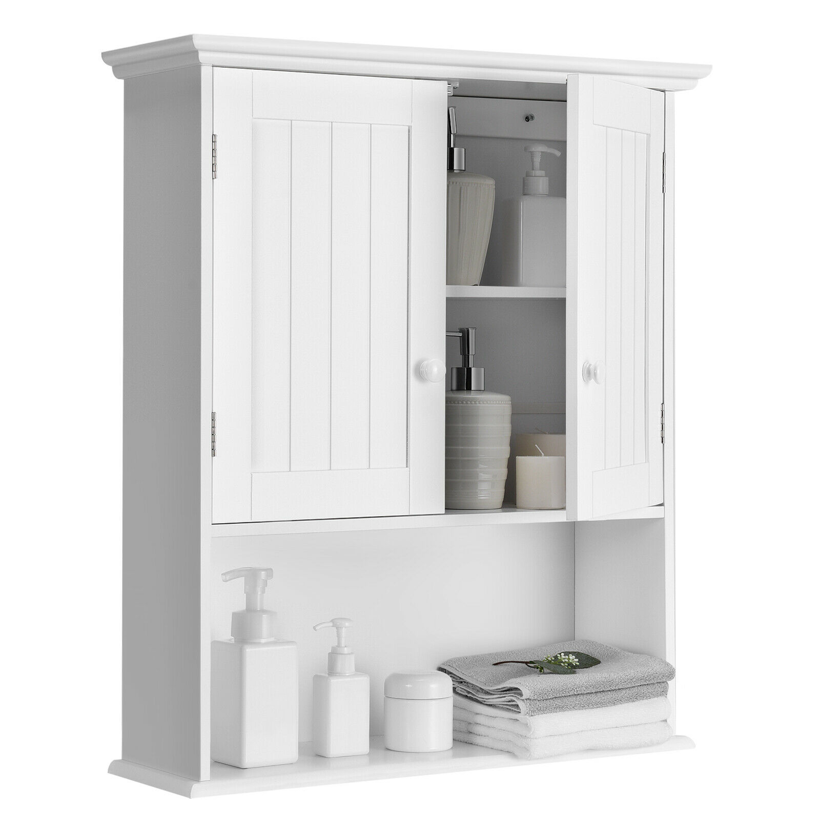 Costway White Wall Mounted Bathroom Storage Cabinet With Adjustable Shelf