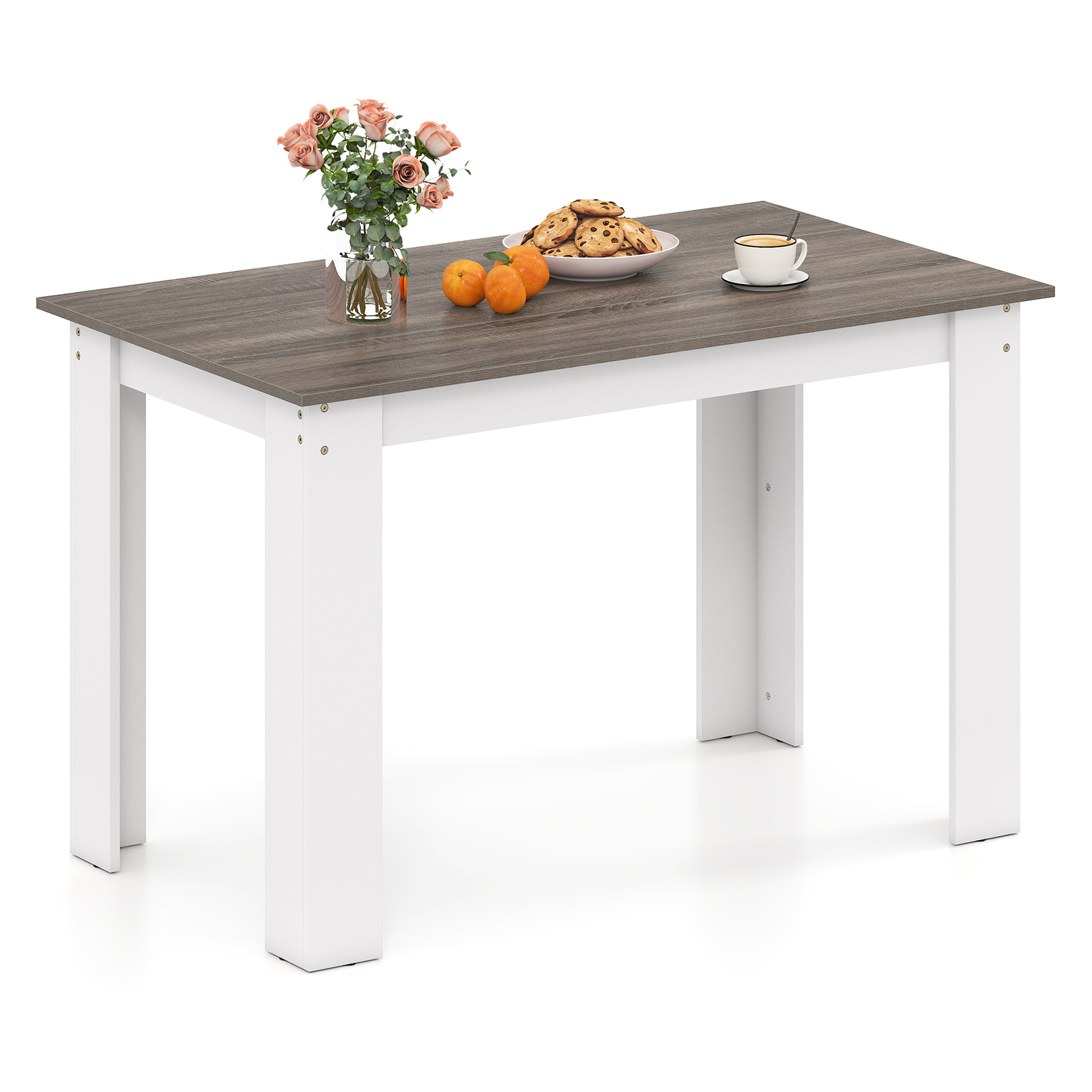 Costway White 120 Cm Dining Table For 4-6 People Wooden Rectangular Table Long Dinner Table