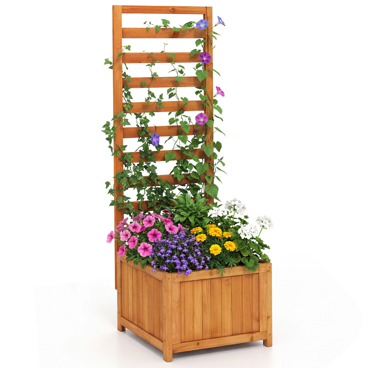 Costway Orange 123 Cm Tall Elevated Planter Box With Drainage Holes And Gaps