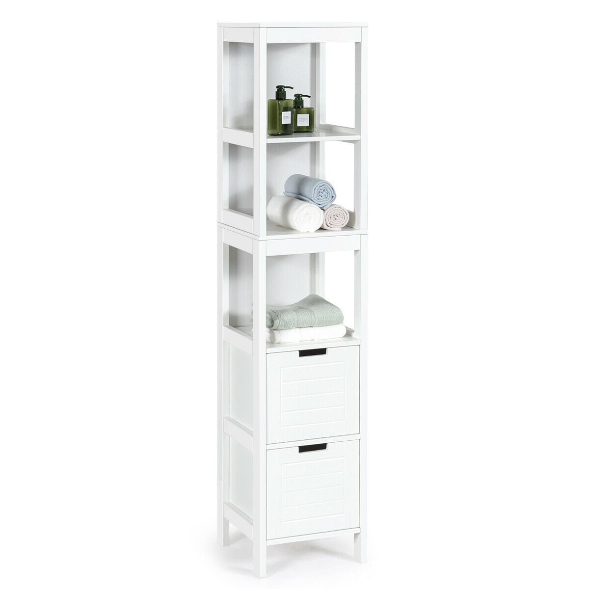 Costway White Tall Storage Unit With 2 Deep Box Drawers