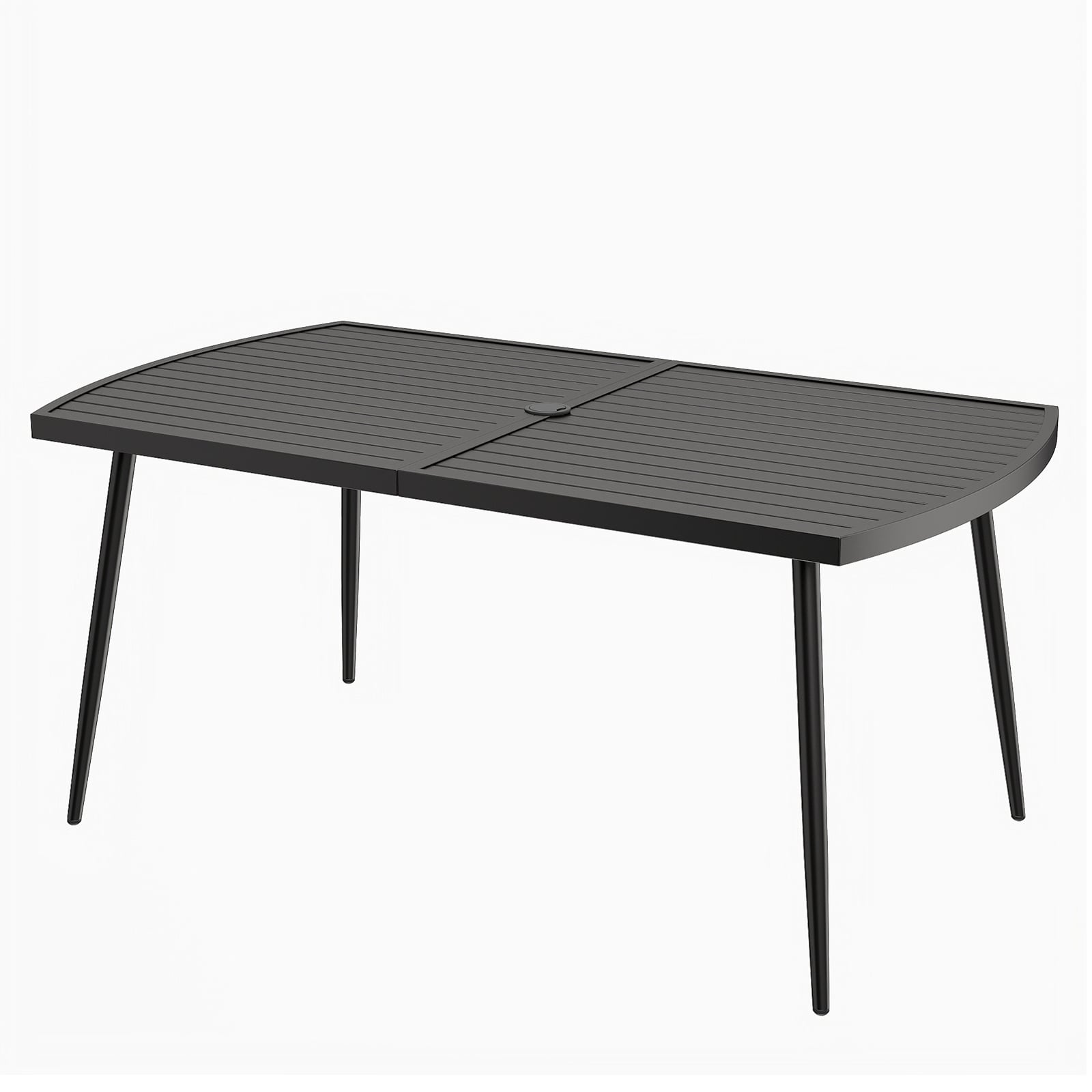 Costway Black 160 X 90 Cm Patio Dining Table Rectangle Metal Slat Table With 4 Cm Umbrella Hole
