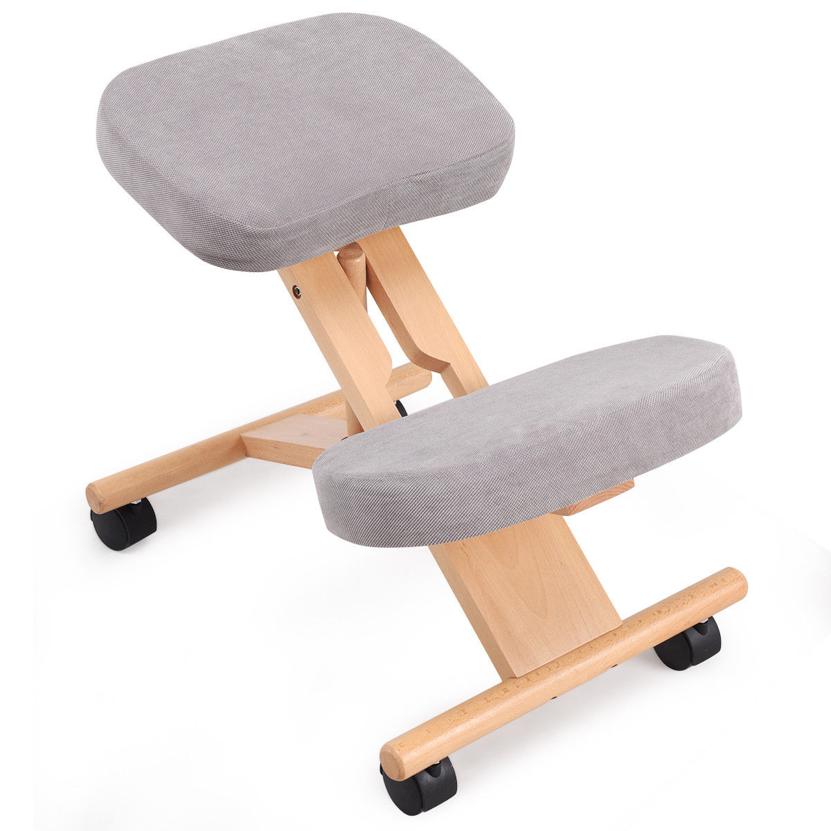 Costway Grey Wooden Orthopaedic Kneeling Stool Ergonomic Posture Frame Seat