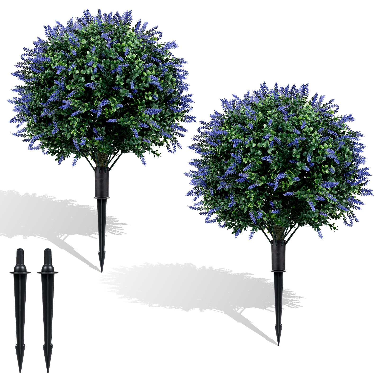 Costway Lavender 2 Pack Artificial Boxwood Topiary Ball Trees With Ground Spikes