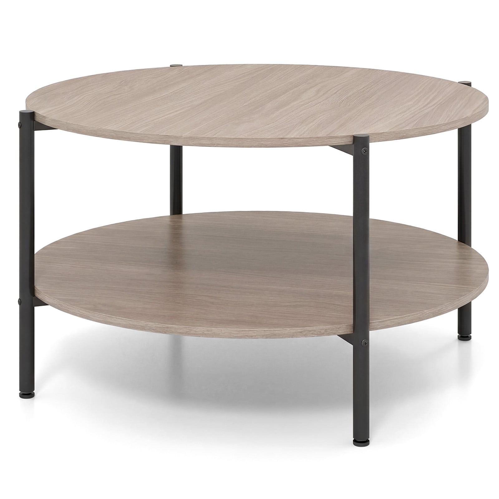 Costway Grey 2-Tier Industrial Round Coffee Table With Open Storage Shelf