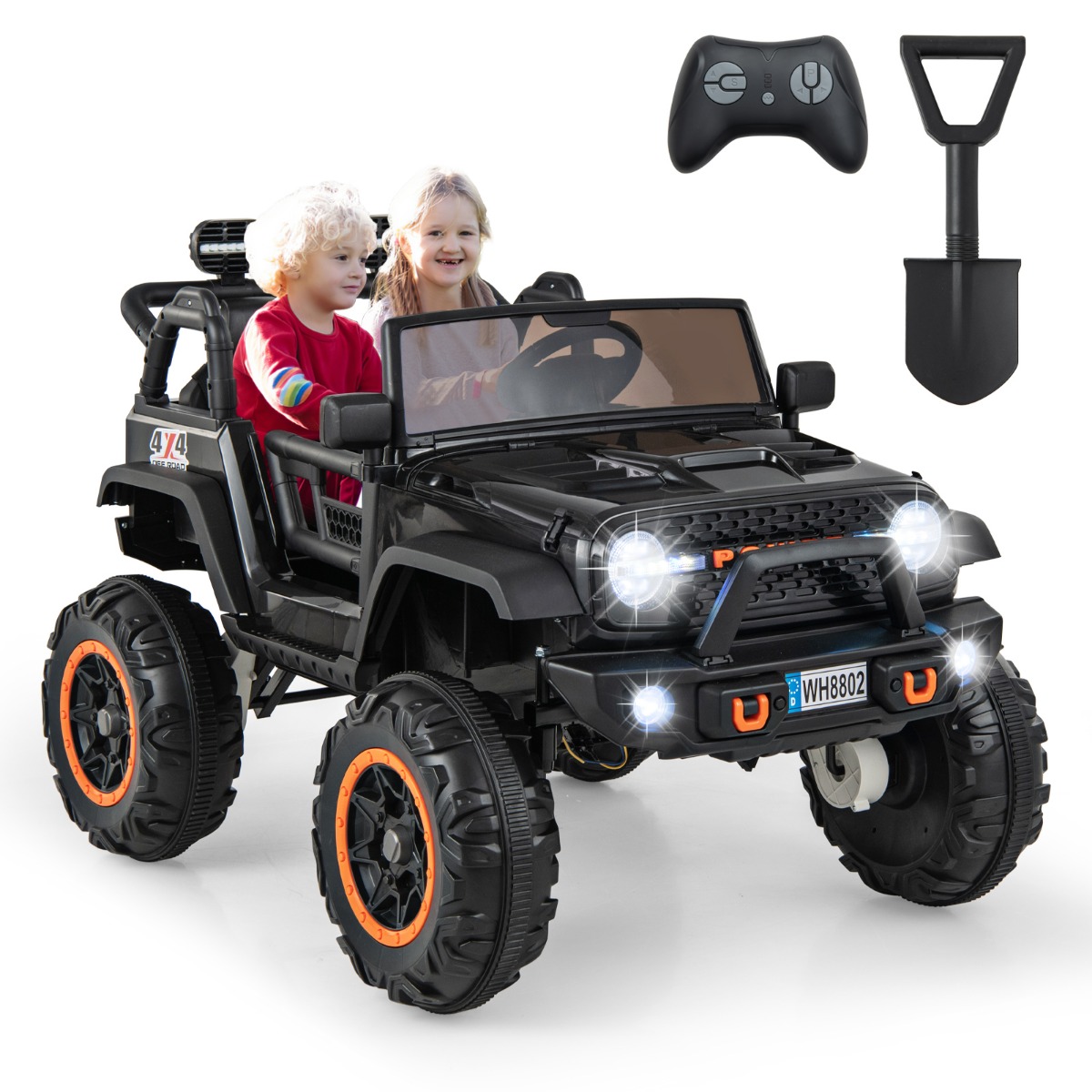 2-Seater Ride On Car with Remote Control and Horn for Boys and Girls-Black