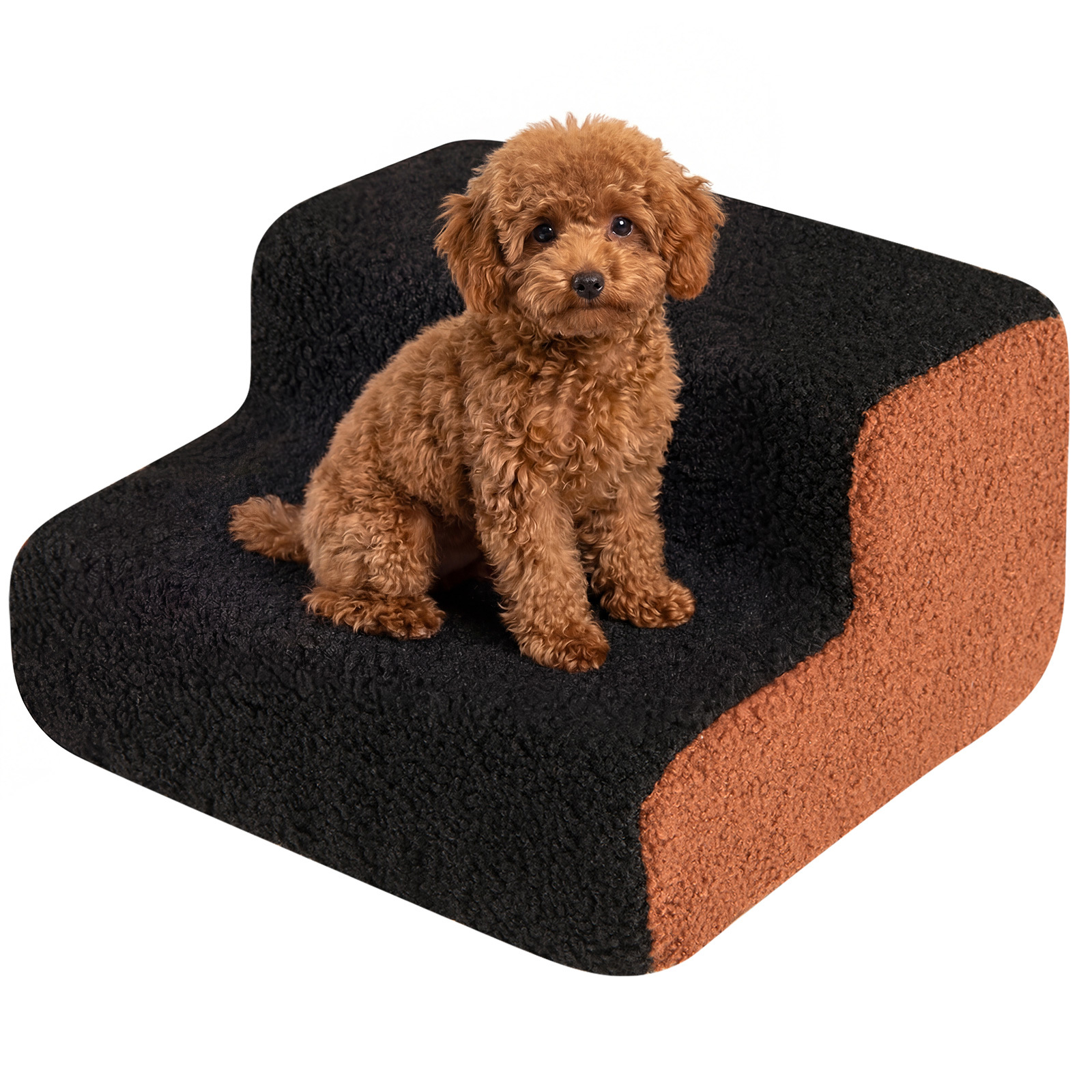Costway Black & Brown 2-Tier Foam Dog Ramp High-Density Pet Stairs With Non-Slip Bottom-Black