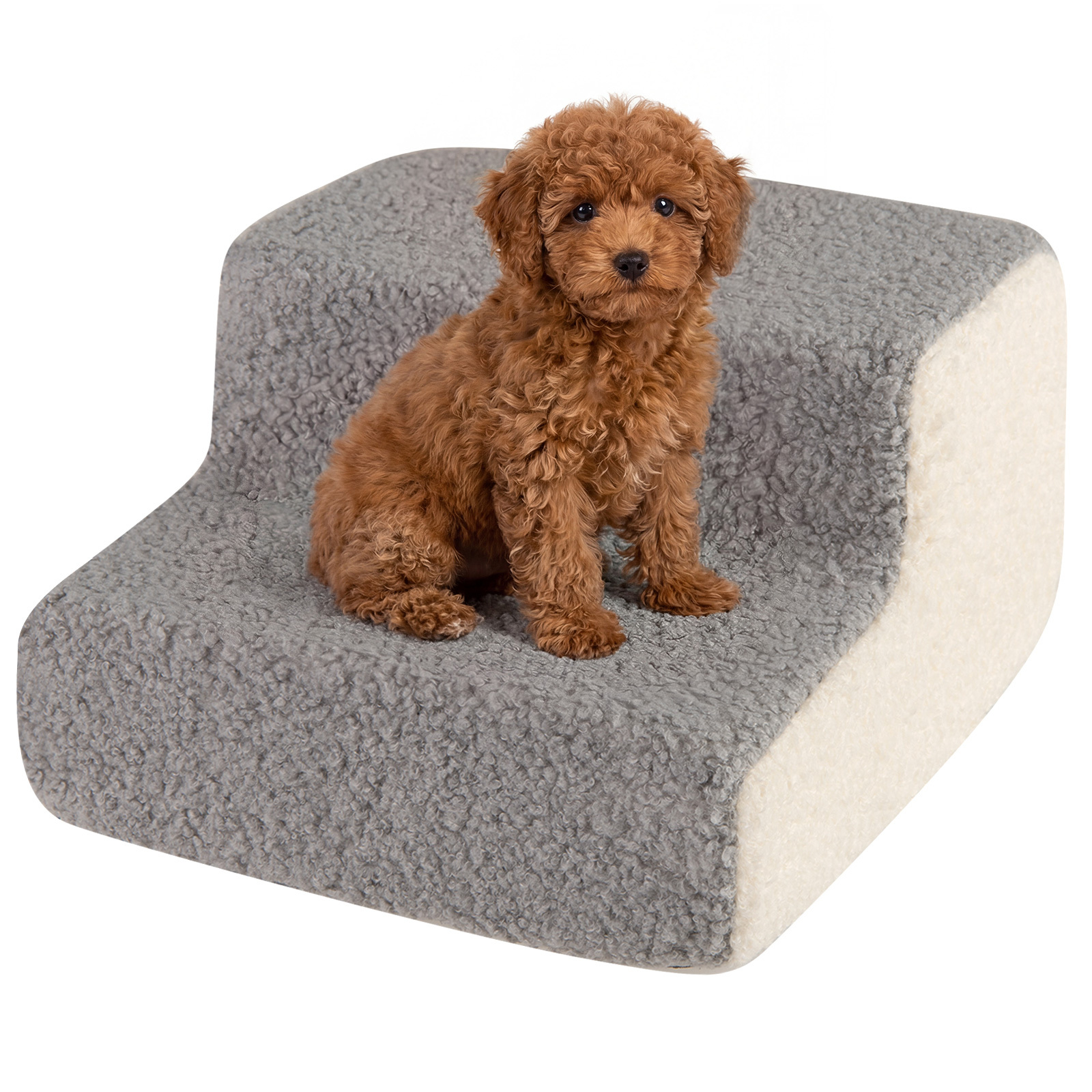 Costway Grey 2-Tier Foam Dog Ramp High-Density Pet Stairs With Non-Slip Bottom