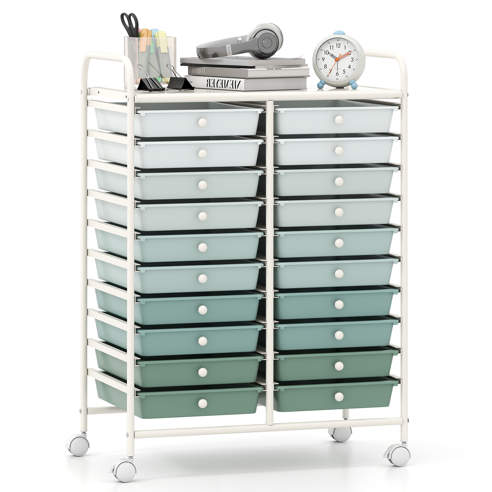 Costway Green 20 Drawers Storage Trolley With 4 Wheels For Beauty Salon