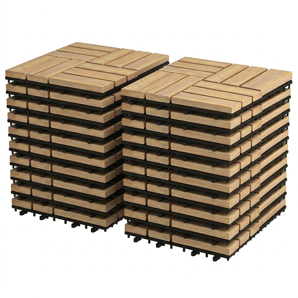 Costway 20 Pcs Wood Tiles Acacia Wood Interlocking Floor Tiles