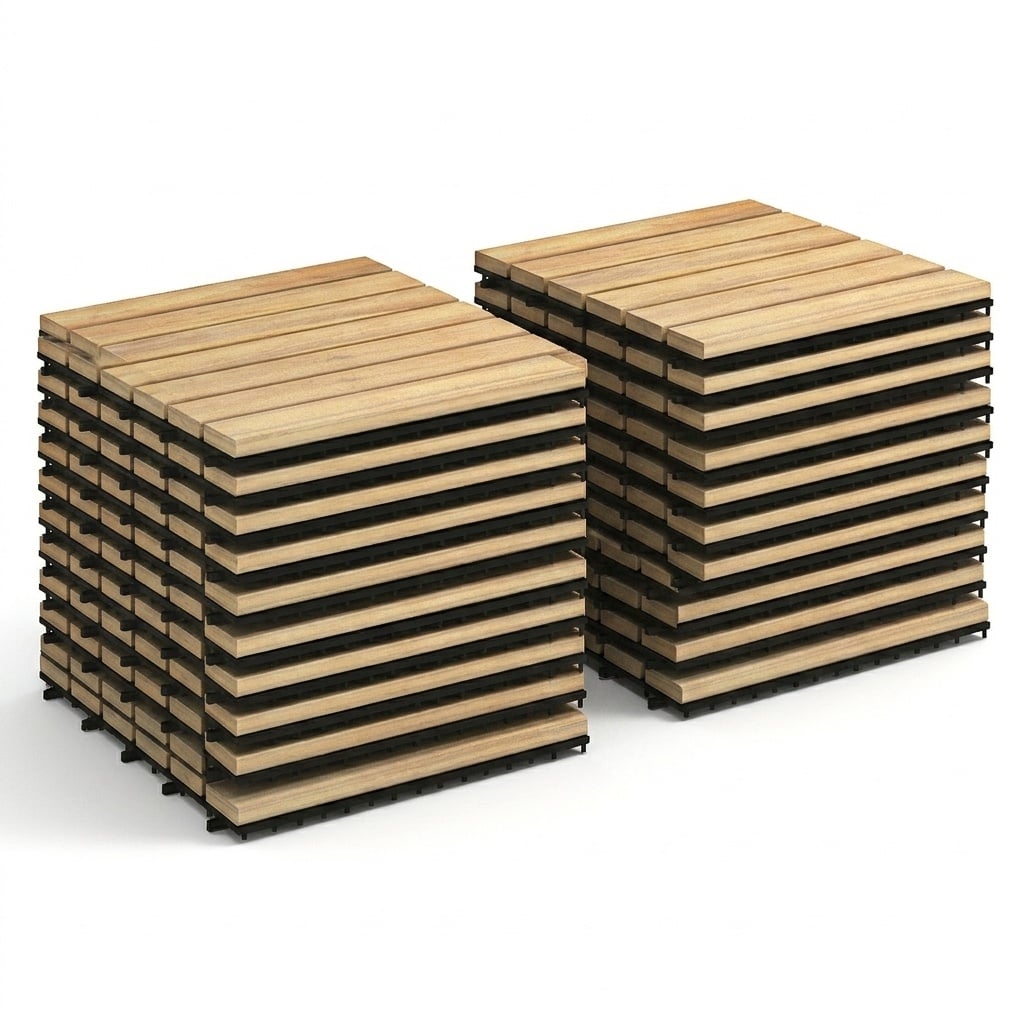 Costway 20 Pieces Acacia Wood Interlocking Floor Tiles For Terrace