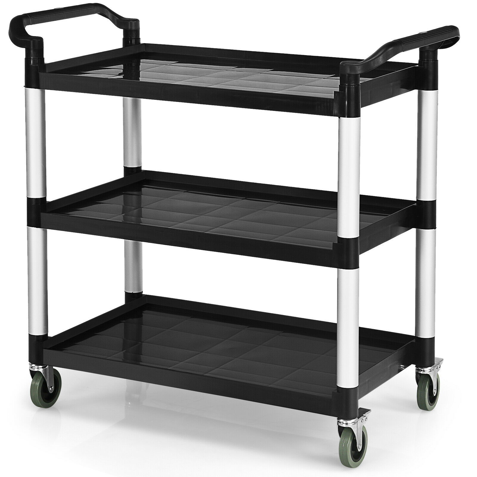 Costway Black 3-Tier Multifunctional Utility Cart With Flexible Wheels
