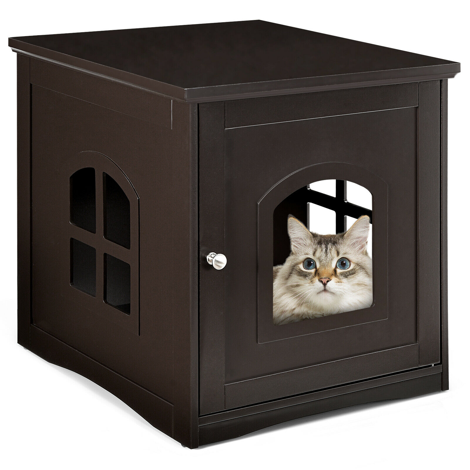 Decorative Cat House Side Table with Window