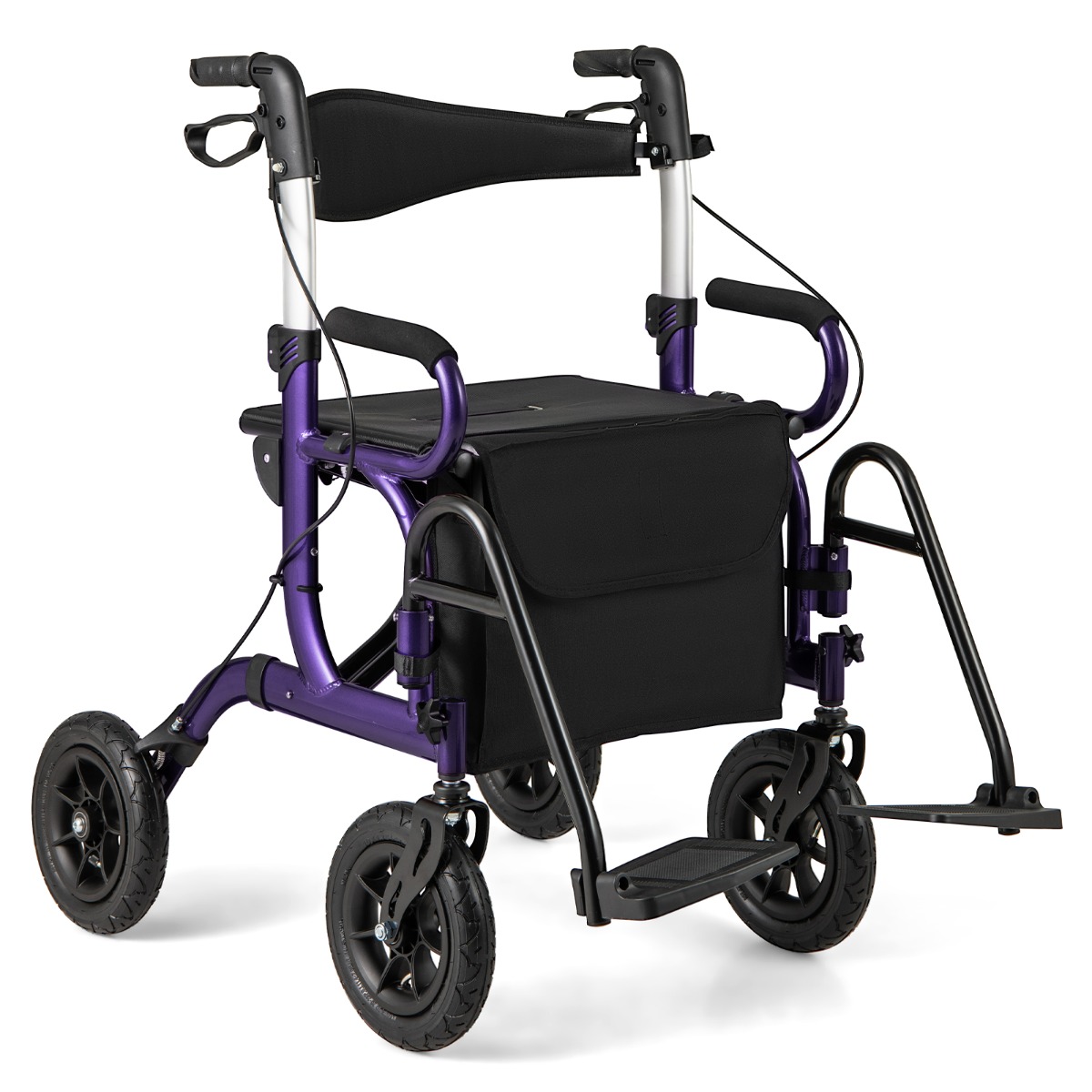 Costway Purple 2-In-1 Foldable Rollator Walker With Seat And Pneumatic Tires For All Terrain