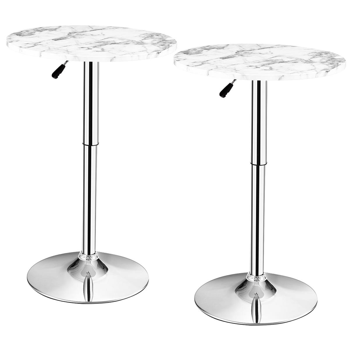 Costway White Set Of 2 Modern Bar Table Adjustable Swivel With Marble Patterns