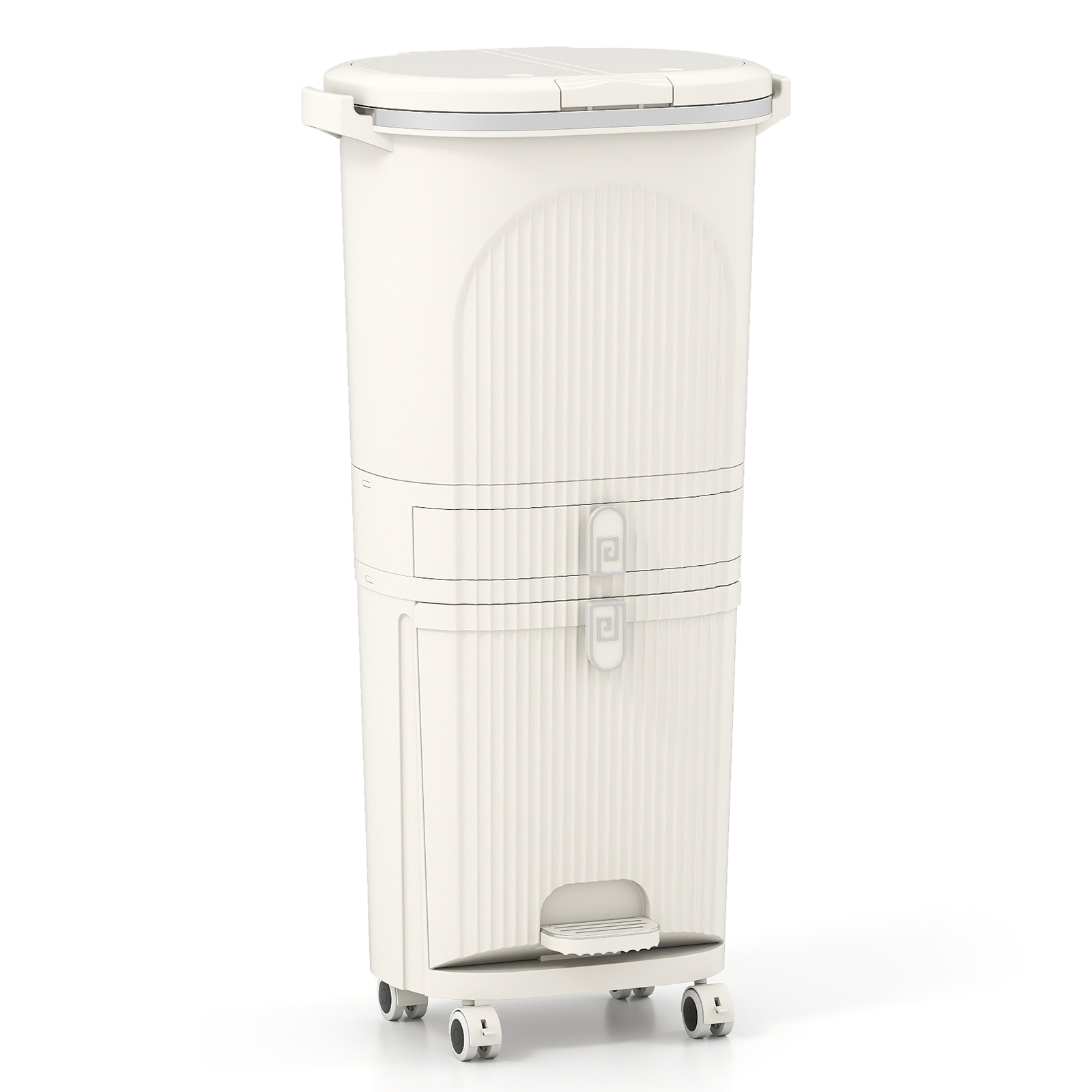Costway Beige 3-Layer Sorting Trash Bin With 2 Removable Buckets