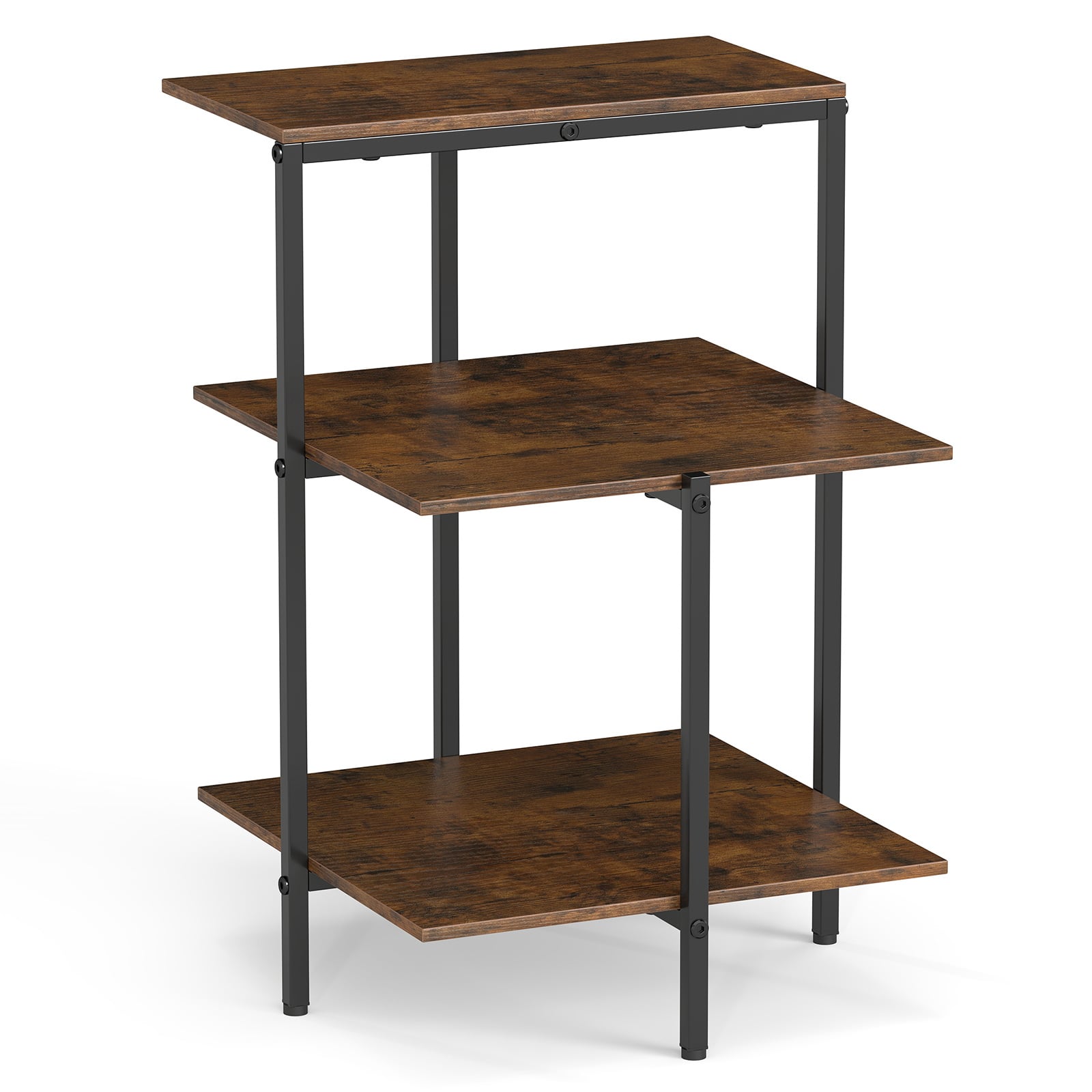Costway Rustic Brown 3-Tier Side Table Square End Table With Open Storage Shelves-Rusticbrown