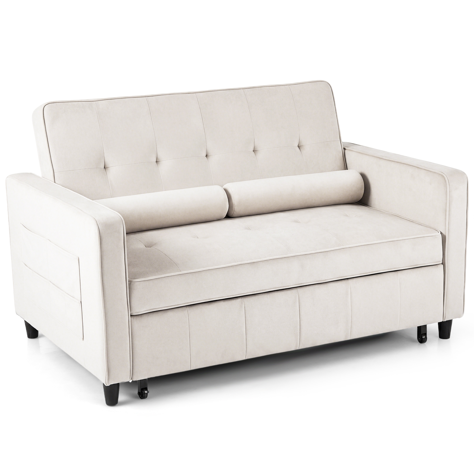 Costway Beige 3-In-1 Convertible Sleeper Sofa Bed Pull Out Couch Bed
