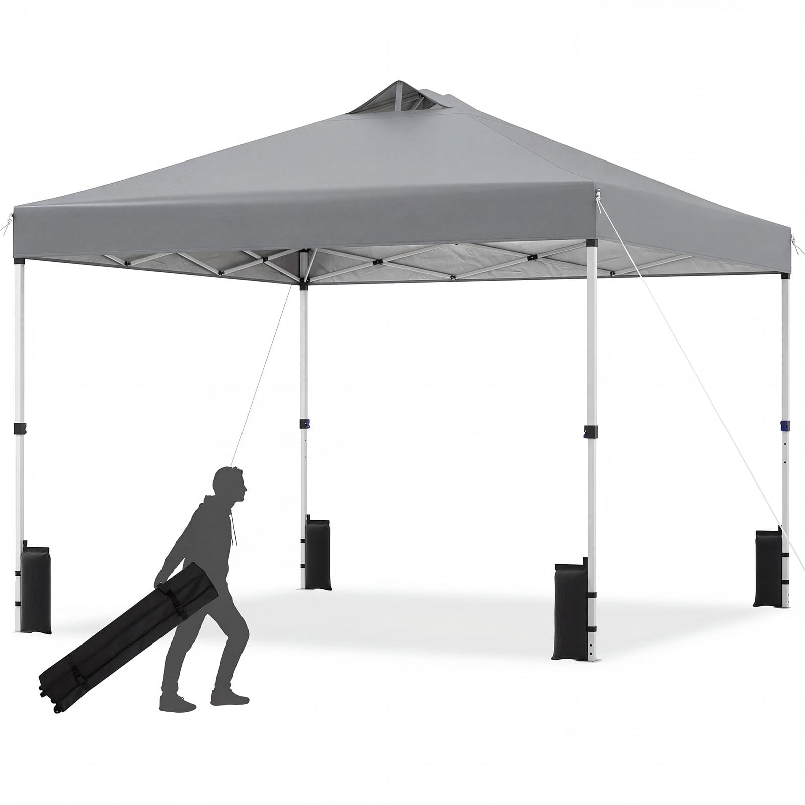 Costway Grey 300 X 300 Cm Pop Up Canopy Tent 1 Person Easy Setup Gazebo Shelter With 1 Button Push