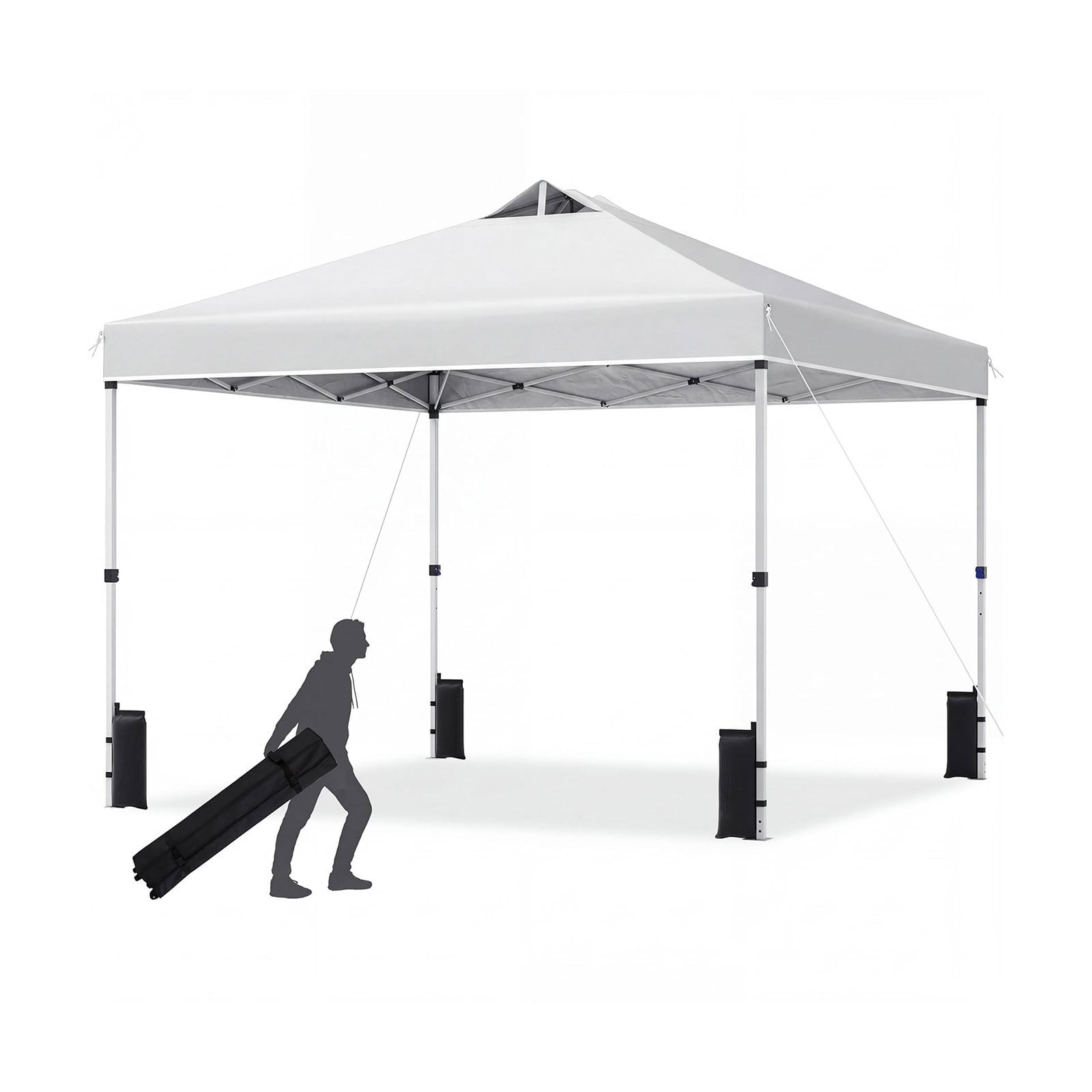 Costway White 300 X 300 Cm Pop Up Canopy Tent 1 Person Easy Setup Gazebo Shelter With 1 Button Push