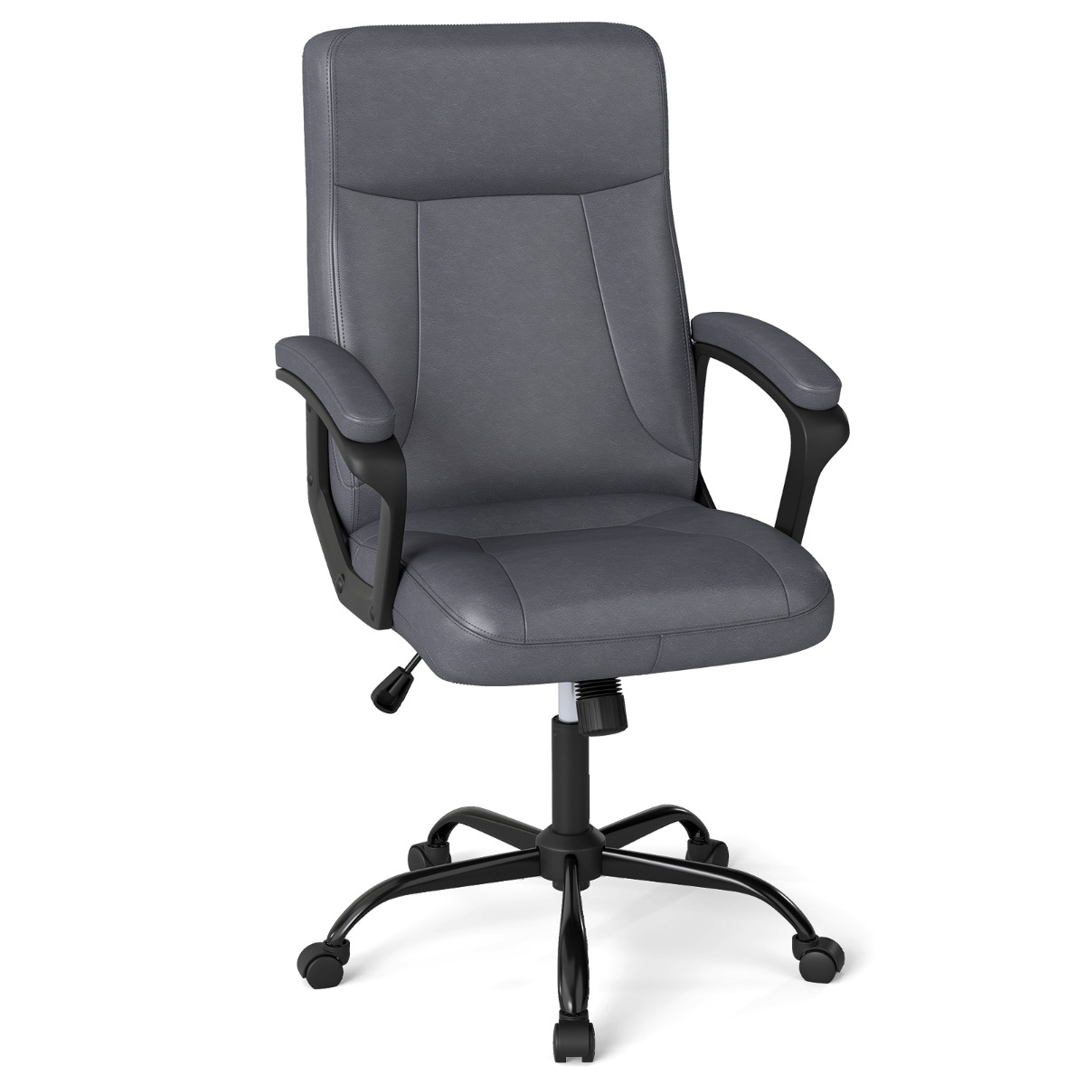 Costway Grey 360° Swivel Task Chair With High Back And Built-In Armrests