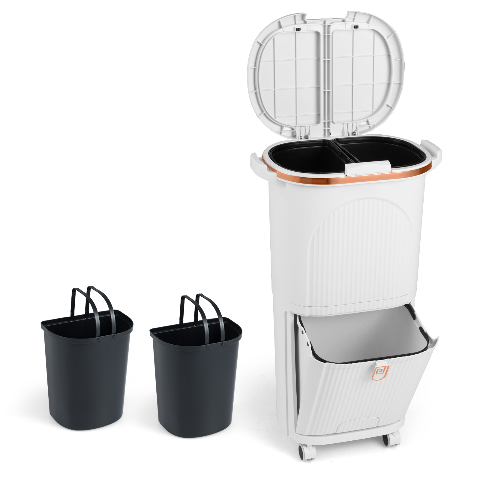 Costway White 38L Kitchen Trash Can Sorting Garbage Bin With Lids 2 Detachable Buckets