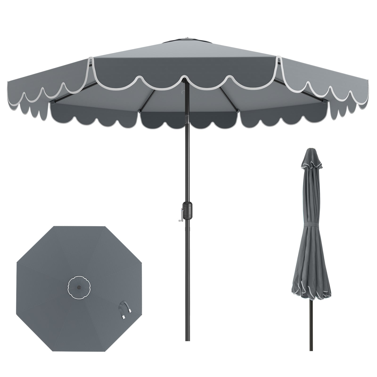 Costway Grey 3M Patio Umbrella With Push Button Tilt And Crank