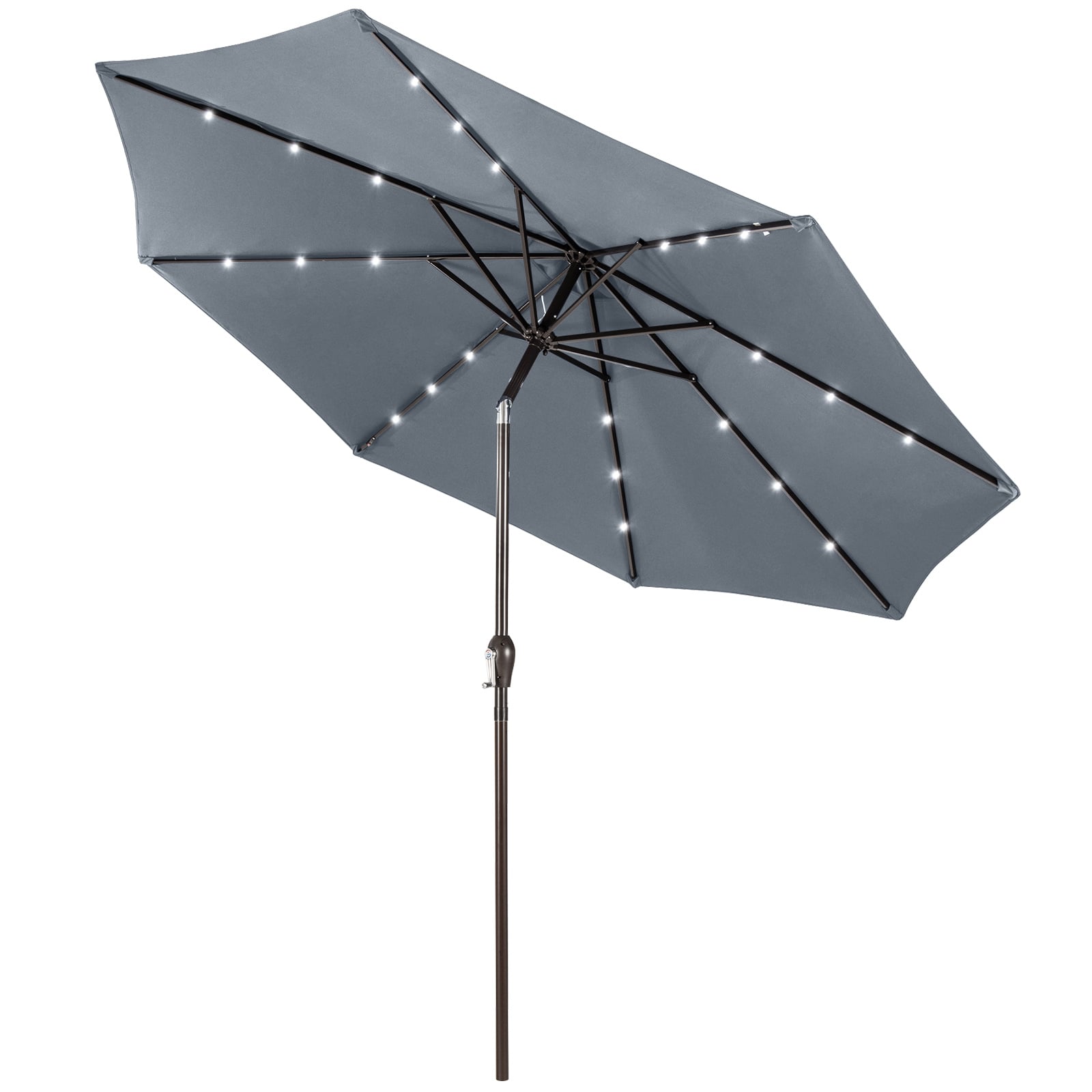 Costway Grey 3M Solar Powered Led Lighted Patio Umbrella With Tilt And Crank