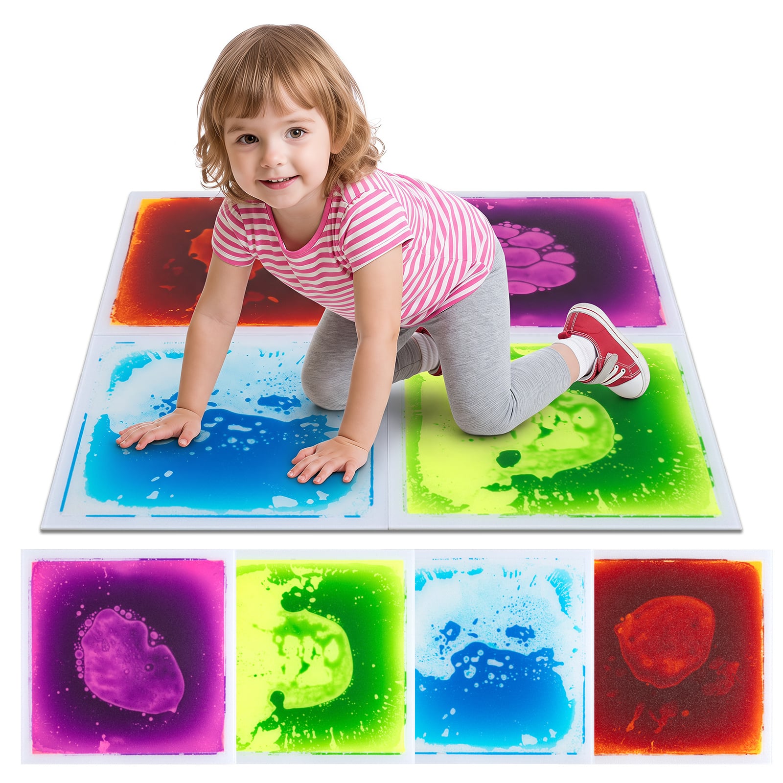 Costway Dark 4-Pack Colorful Glow-In-The- Liquid Sensory Floor Tiles For Toddlers