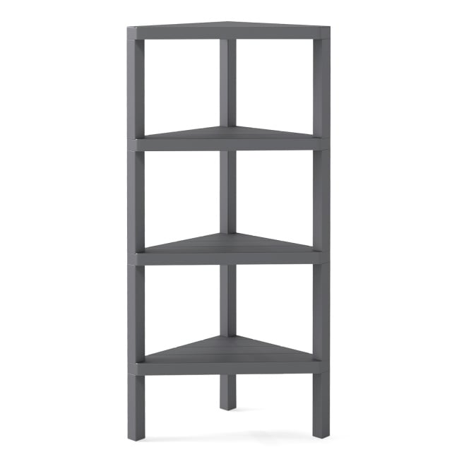 Costway Grey 4-Tier Corner Shelf Stand With Open Slatted Shelves