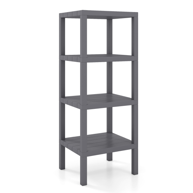Costway Grey 4-Tier Plastic Storage Shelf Freestanding Utility Rack