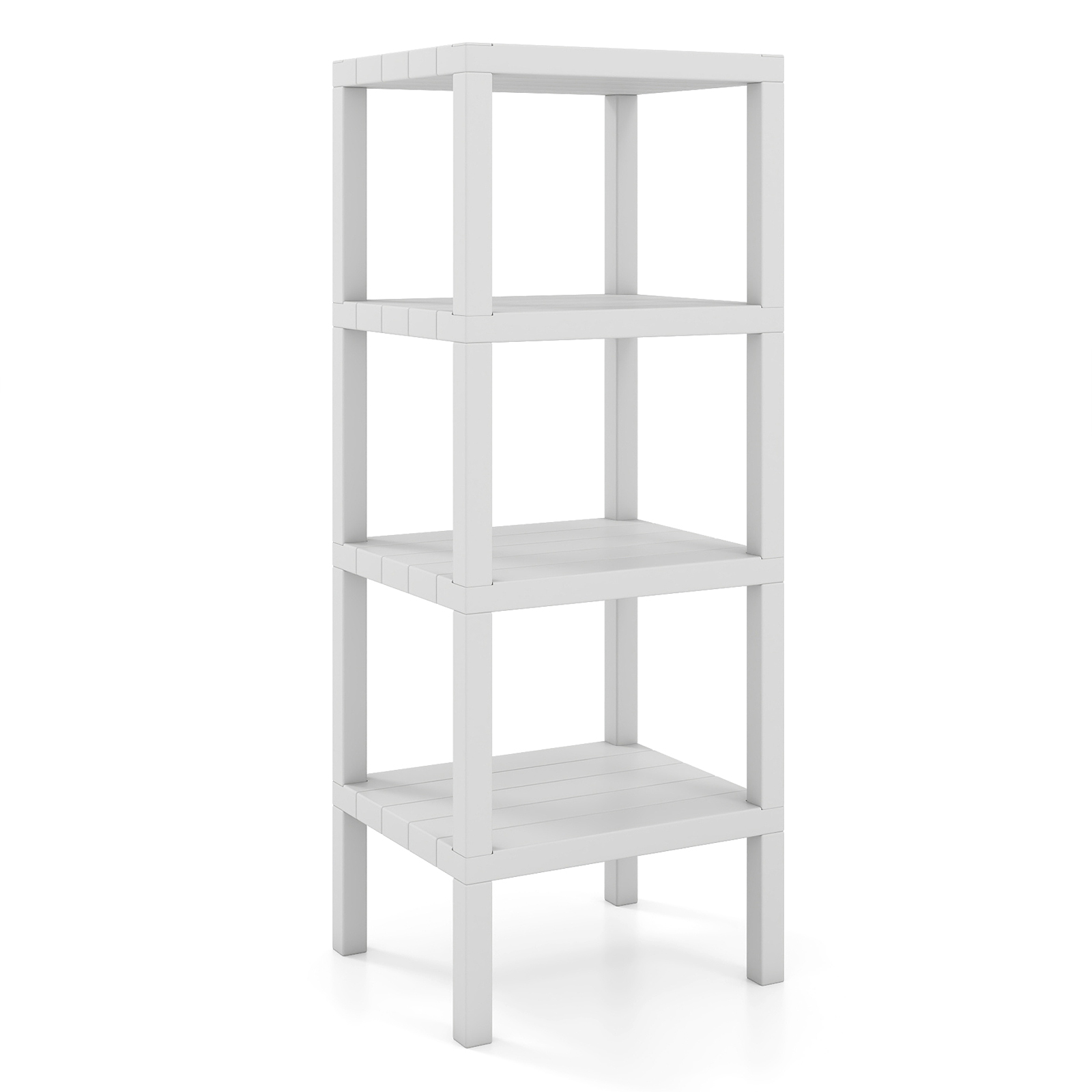 Costway White 4-Tier Plastic Storage Shelf Freestanding Utility Rack