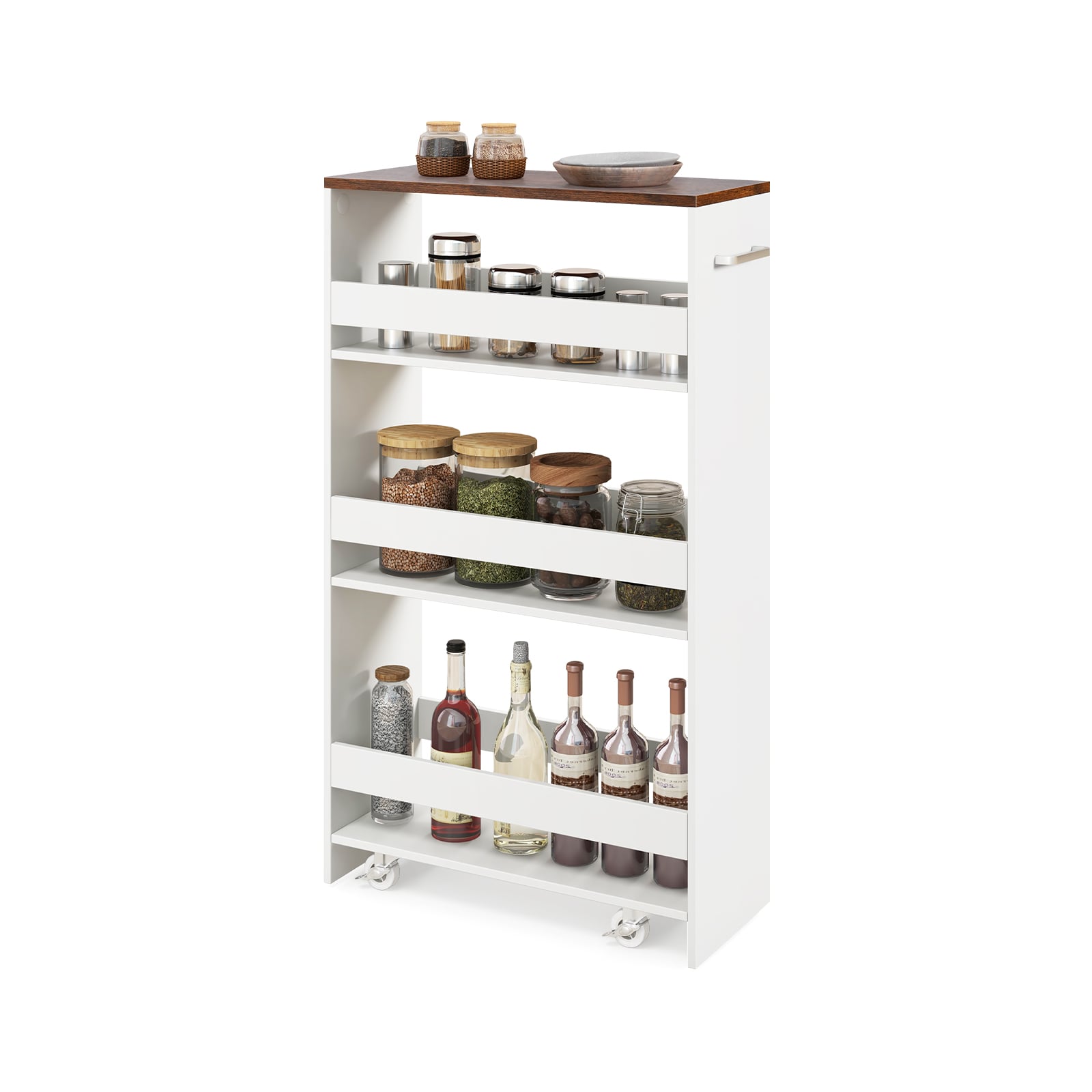 Costway Rustic Brown 4-Tier Slim Storage Cart With Open Shelves For Kitchen
