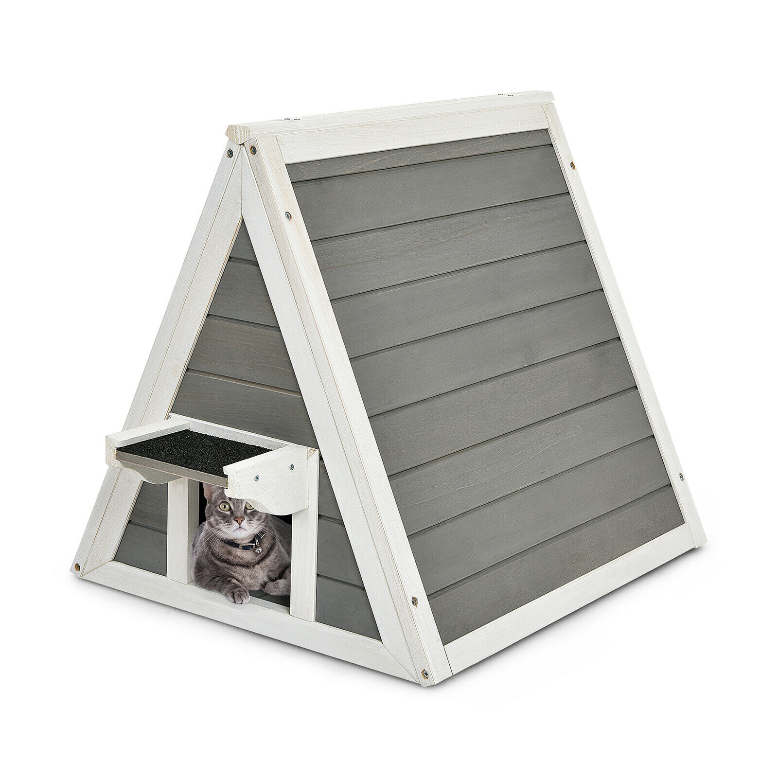Triangle Wooden Cat house with Weatherproof Roof and Asphalt Eave