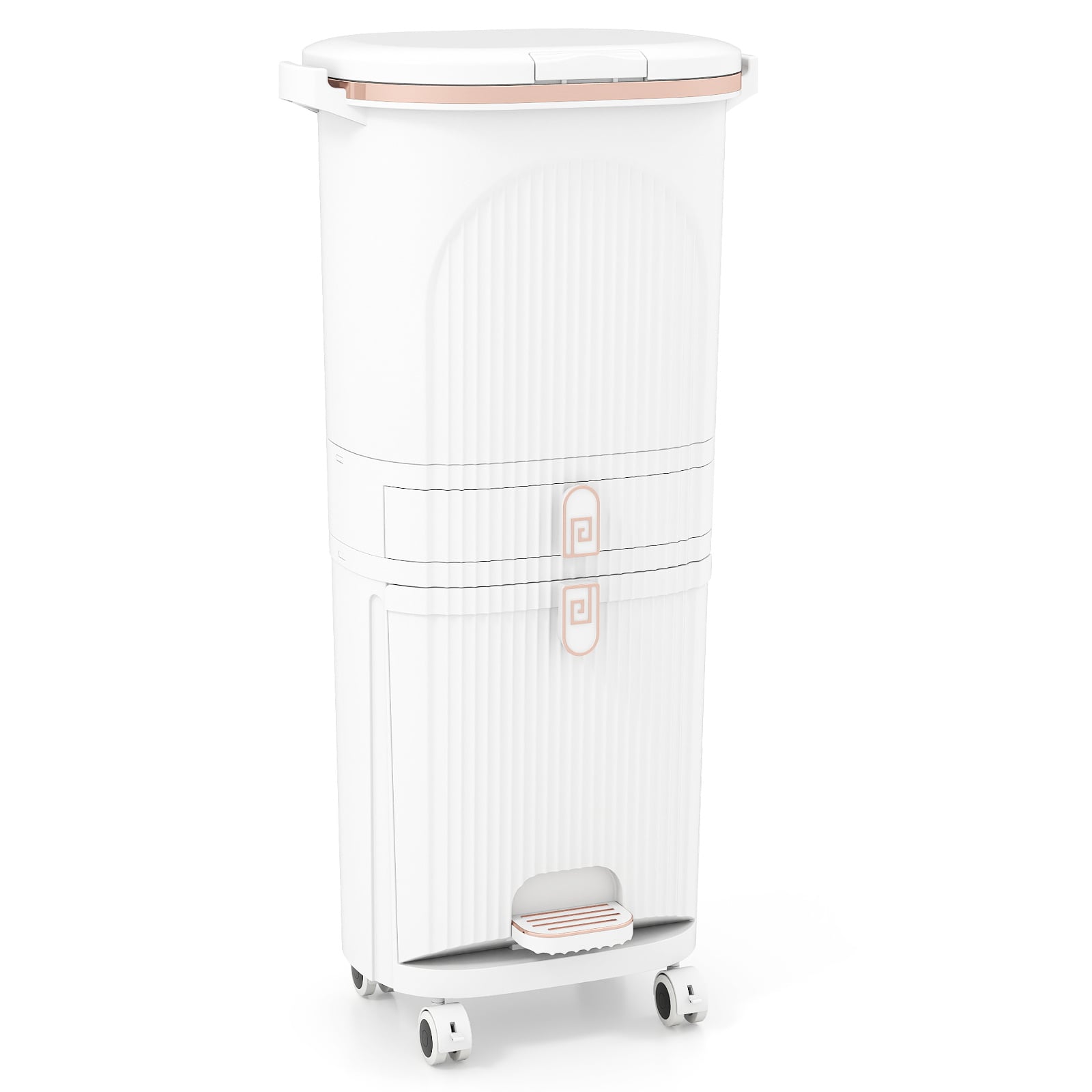 Costway White 42L Kitchen Trash Can With Lid And 2 Detachable Buckets