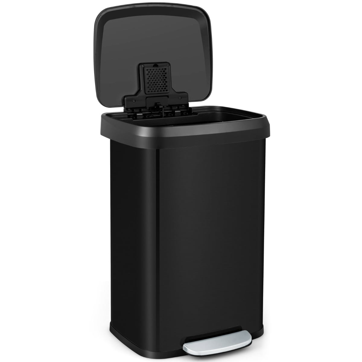 Costway Black 50 L Stainless Steel Step Trash Can With Deodorizer Compartment