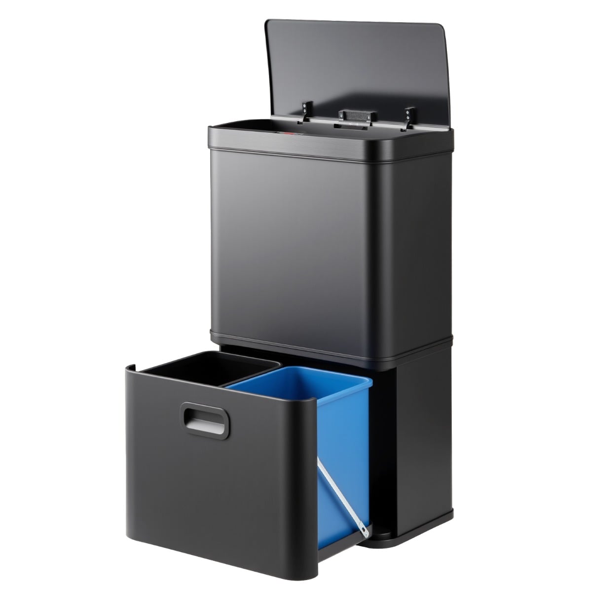 Costway Black 56L Stainless Steel Trash Can Touchless Recycling Garbage Bin