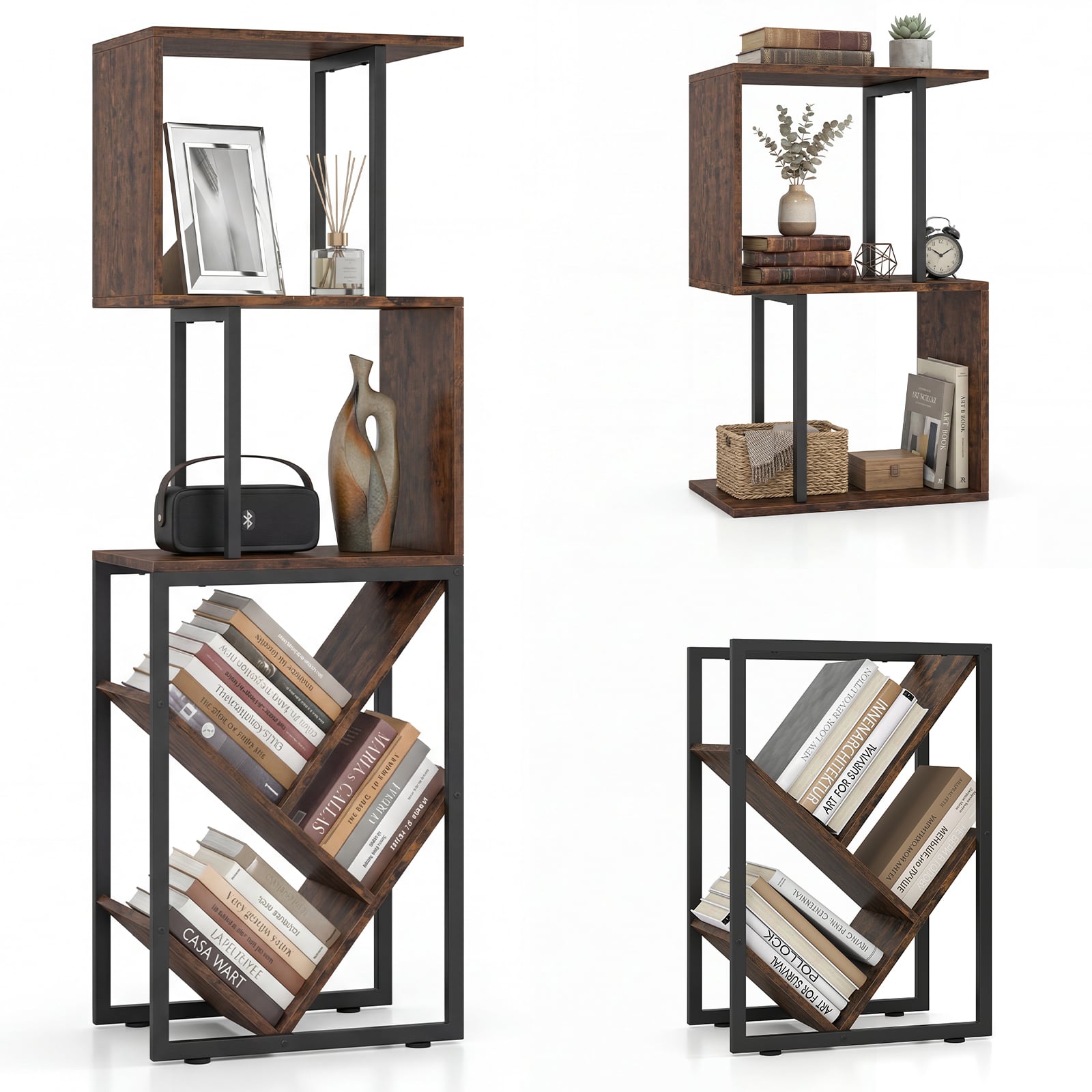 Costway Rustic Brown 6-Tier Bookshelf With Open Display Shelves For Living Room