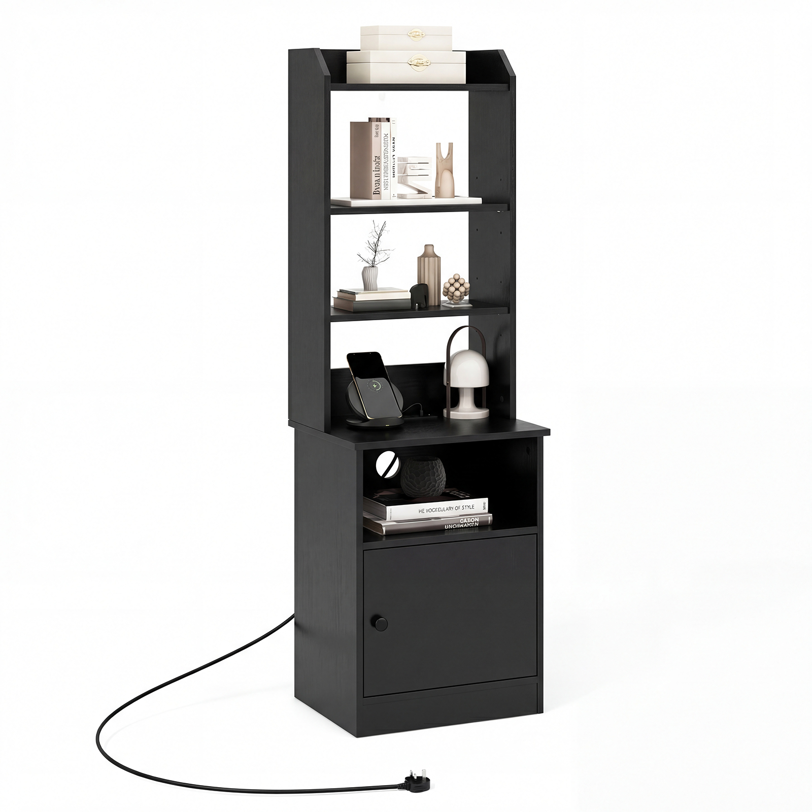 Costway Black 6-Tier Nightstand With Charging Station Bedside Tables Tall Night Stands