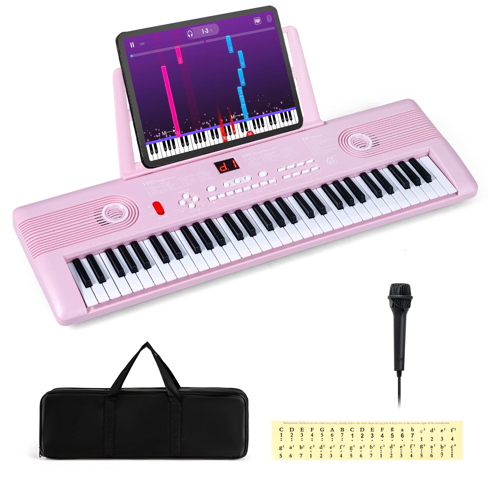 Costway Pink 61 Key Keyboard Piano With Music Stand For Beginners