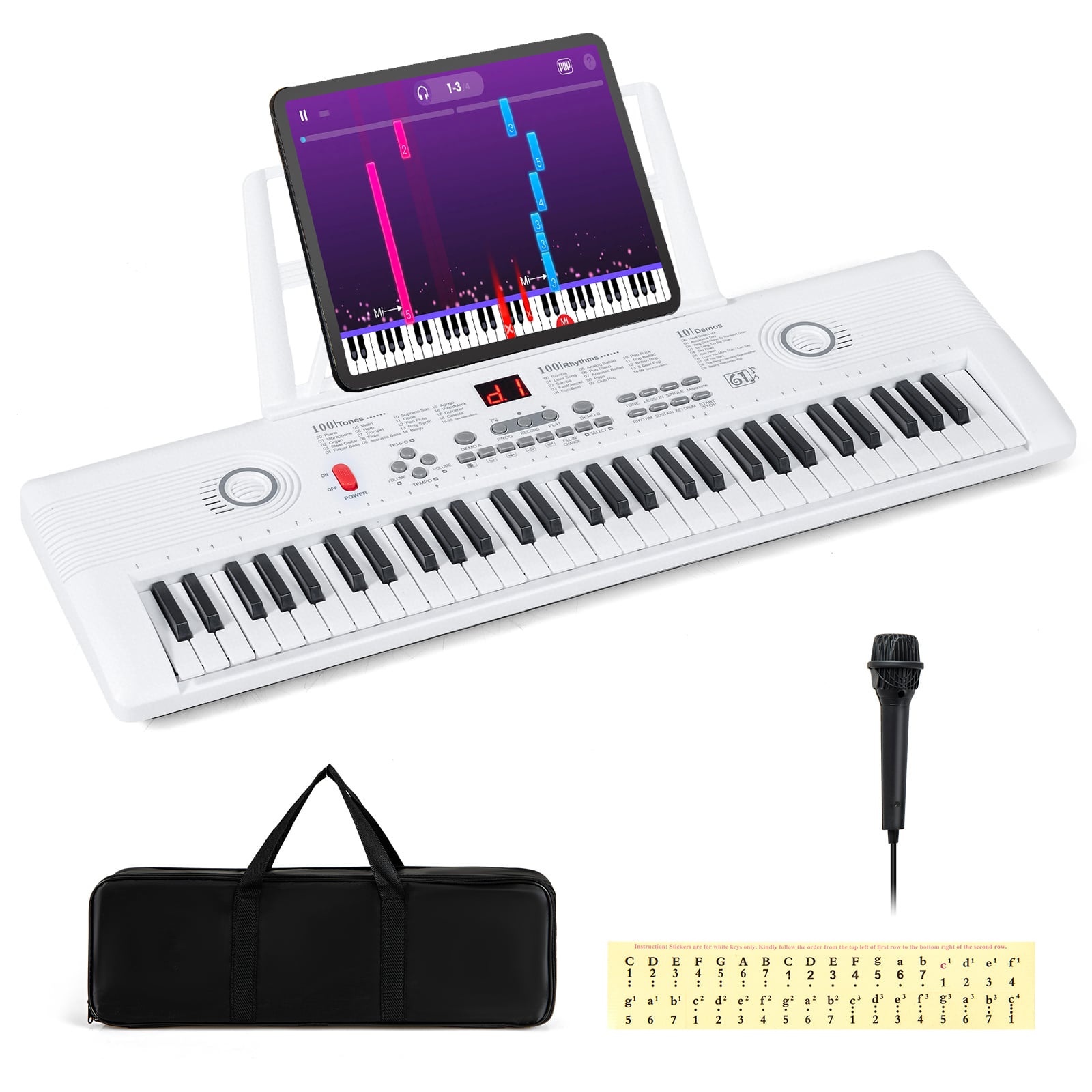 Costway White 61 Key Keyboard Piano With Music Stand For Beginners