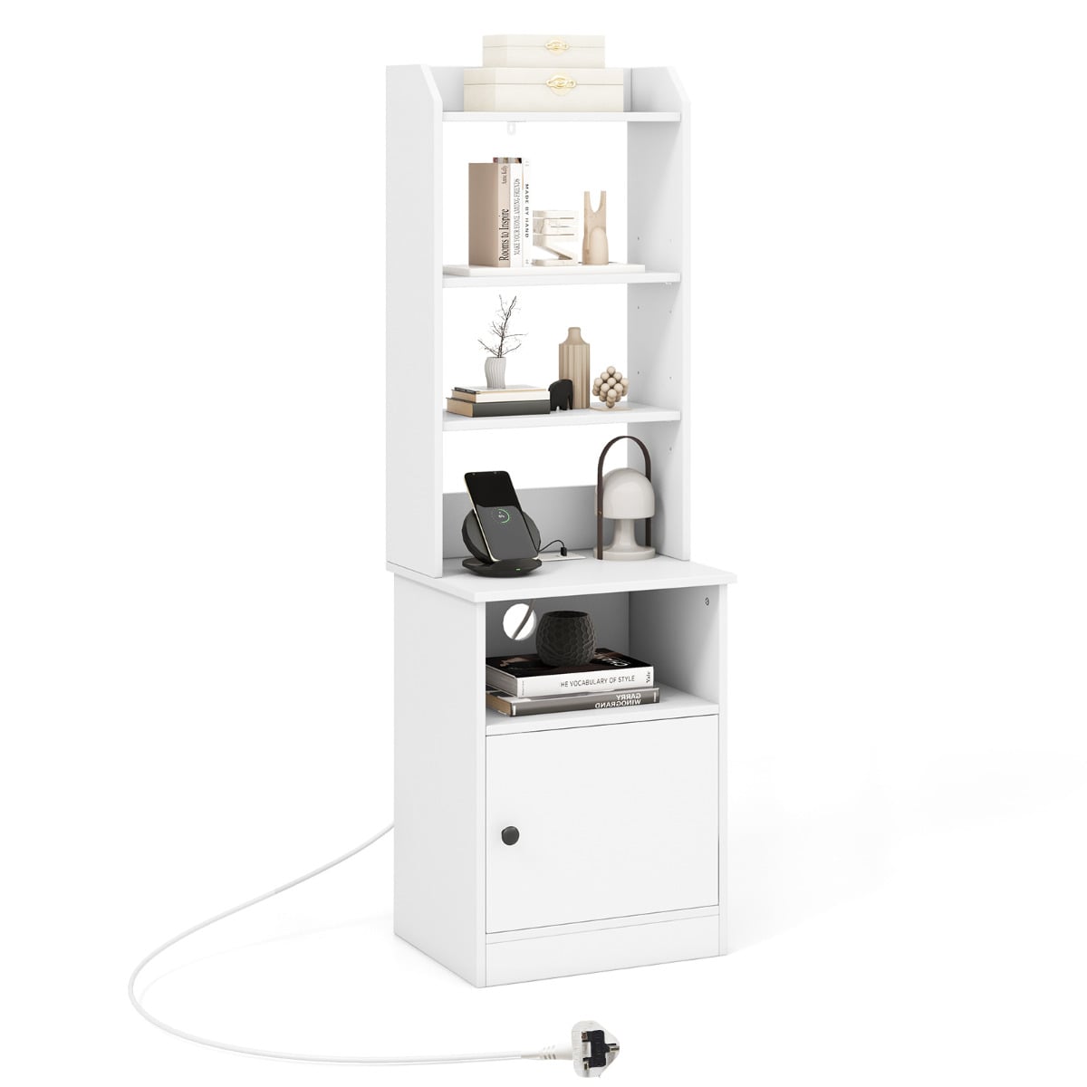 Costway White 6-Tier Nightstand With Charging Station Bedside Tables Tall Night Stands