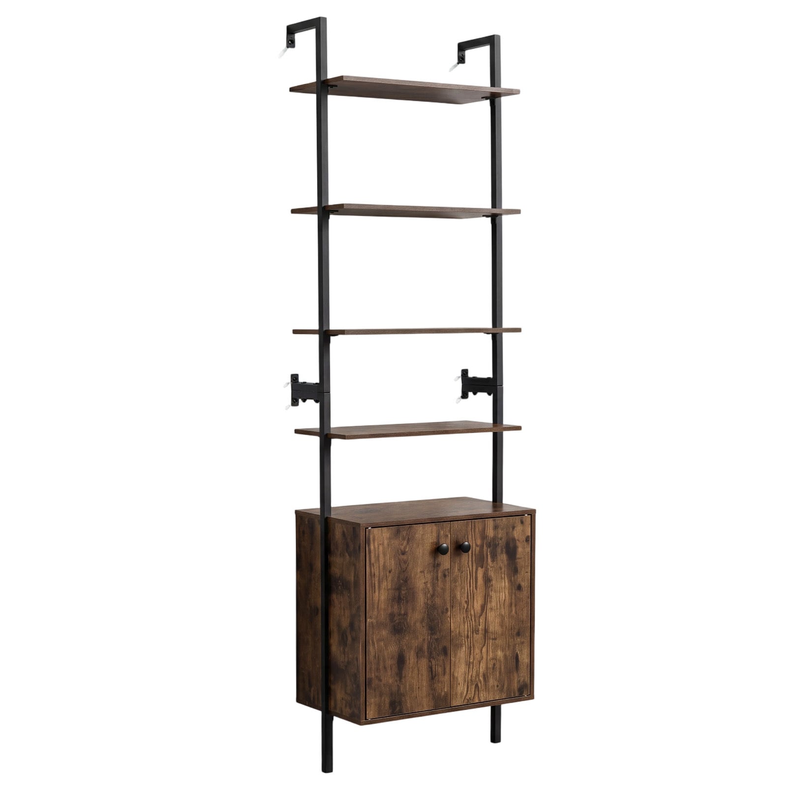Costway Rustic Brown 7-Tier Ladder Bookshelf With 2-Door Cabinet And 4 Shelves