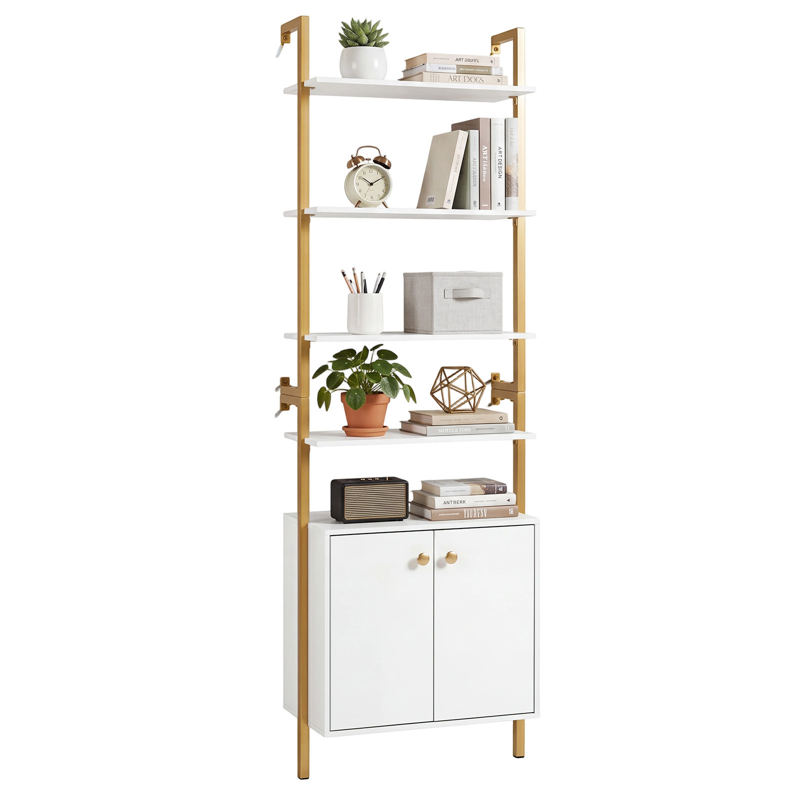 Costway White 7-Tier Ladder Bookshelf With 2-Door Cabinet And 4 Shelves