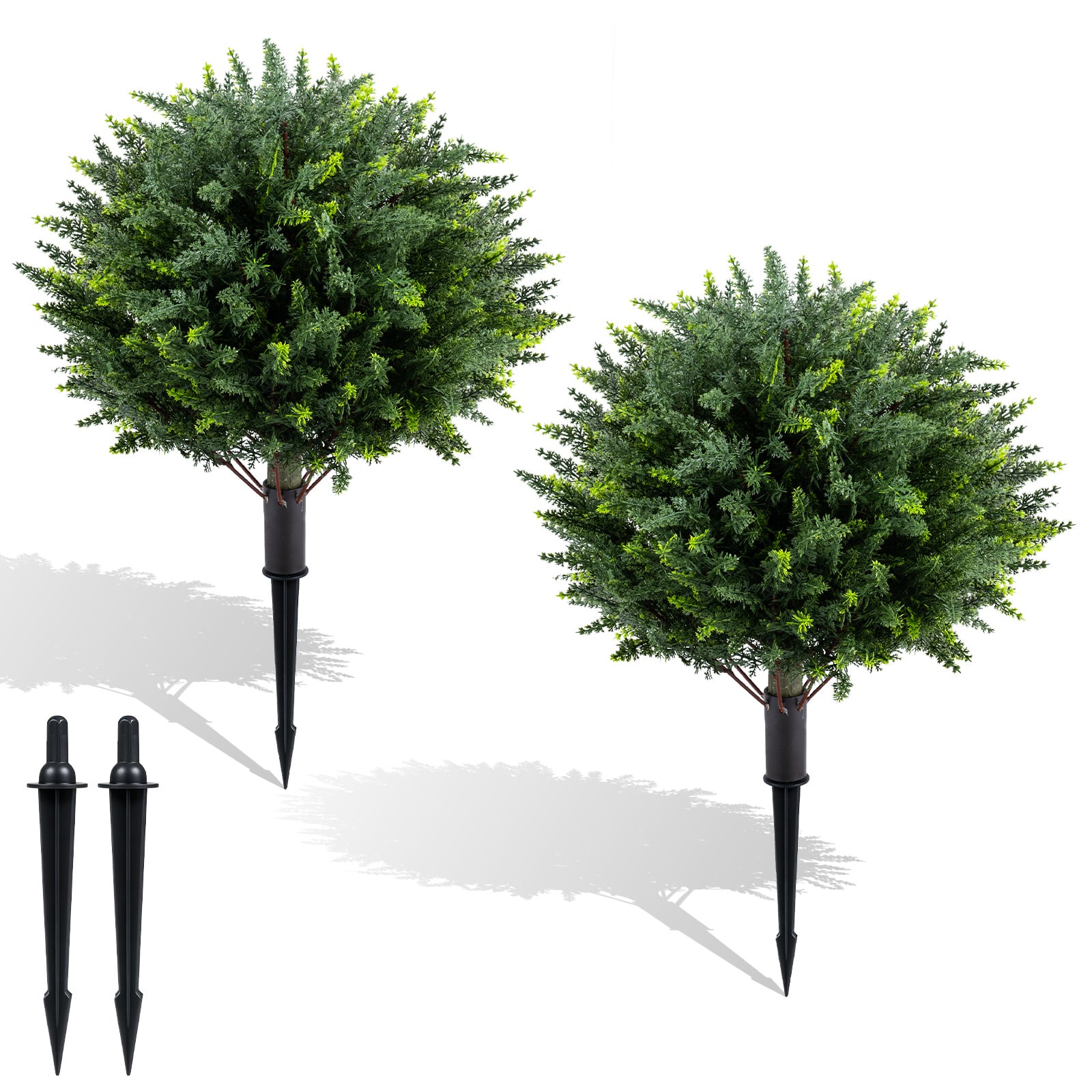 Costway Green 70 Cm Artificial Cypress Topiary Trees Set Of 2 With Ground Spikes