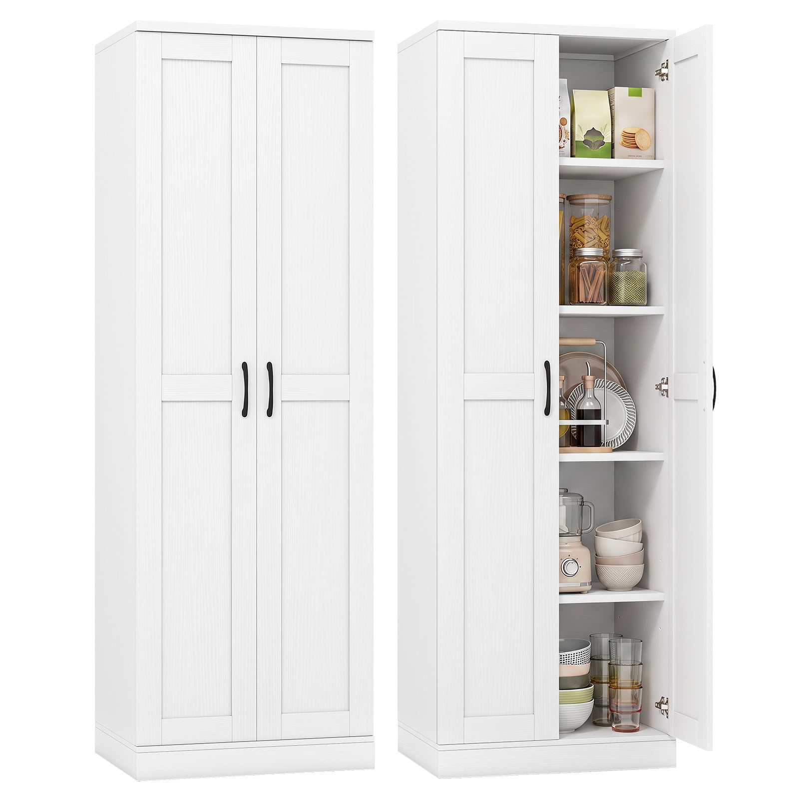 Costway White 70" Tall Storage Cabinet With Doors And Adjustable Shelves For Kitchen