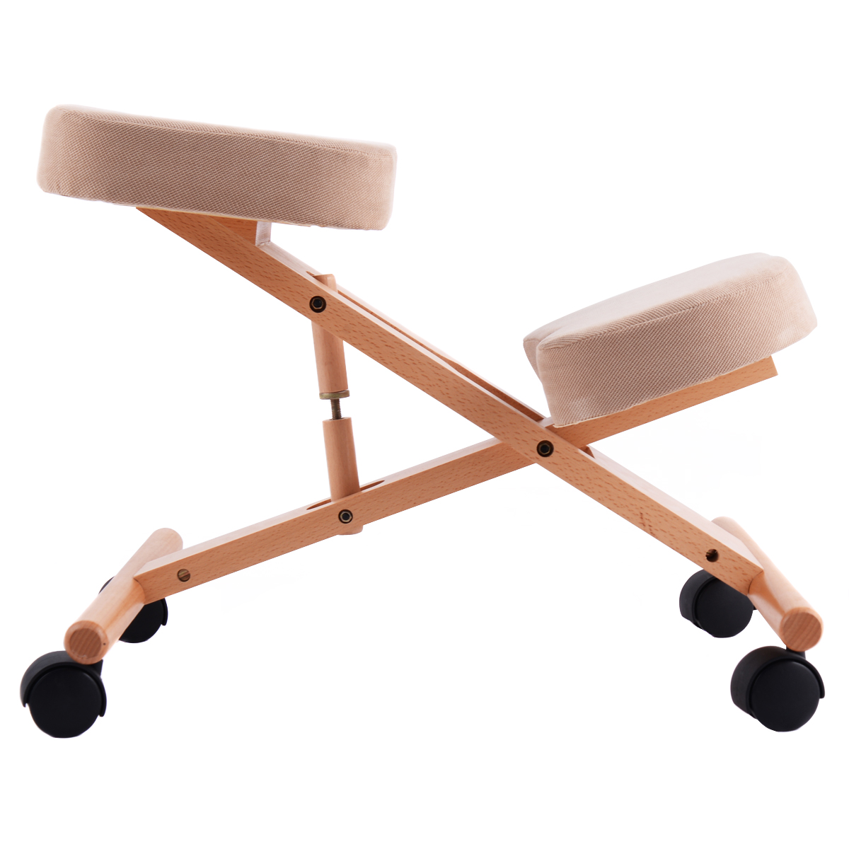 Costway Beige Wooden Orthopaedic Kneeling Stool Ergonomic Posture Frame Seat