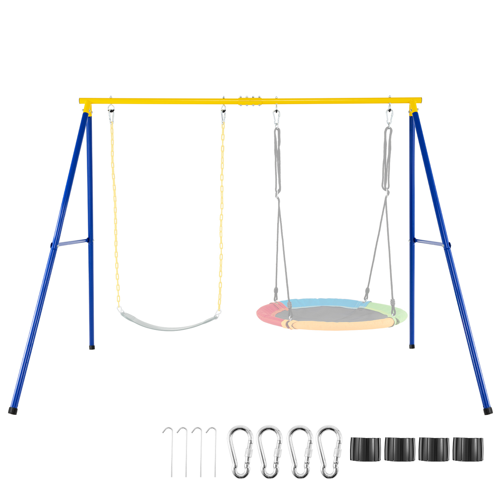 Costway Yellow A-Frame Swing Stand For 2 Swings With Ground Stakes And Carabiners Heavy Duty